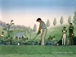 Animat sweetie lovit căţeluş stil pe the golf câmp