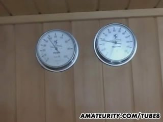 Amateur teen young lady hardcore action in a sauna