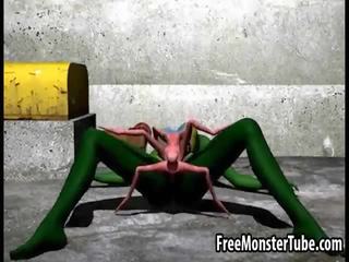 3D cartoon alien goddess getting fucked hard by a spider