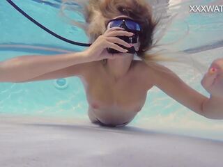 Blonde big tits long hair Sophie Murena enjoys pussy in the pool