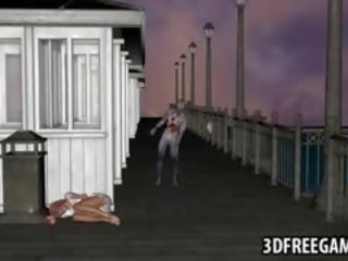Busty 3D Cartoon stunner Getting Fucked By A Zombie