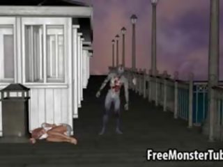 3D Redhead deity Gets Fucked Outdoors By A Zombie