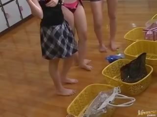 Japanese doll movs off big tits in public bath