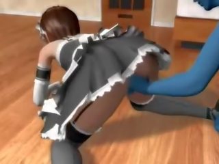 Pussy fingered anime maid blowing monsters member