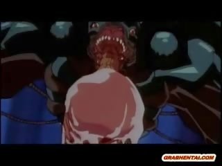 Tertangkap animasi pornografi gadis kelompok dibor oleh merah tentakel