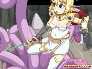 Ganska hentai elf prinsessan fångad och tentacles gigantisk borrade