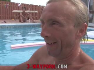 3-Way xxx film - Family Pool Party Old-Young Family Threesome